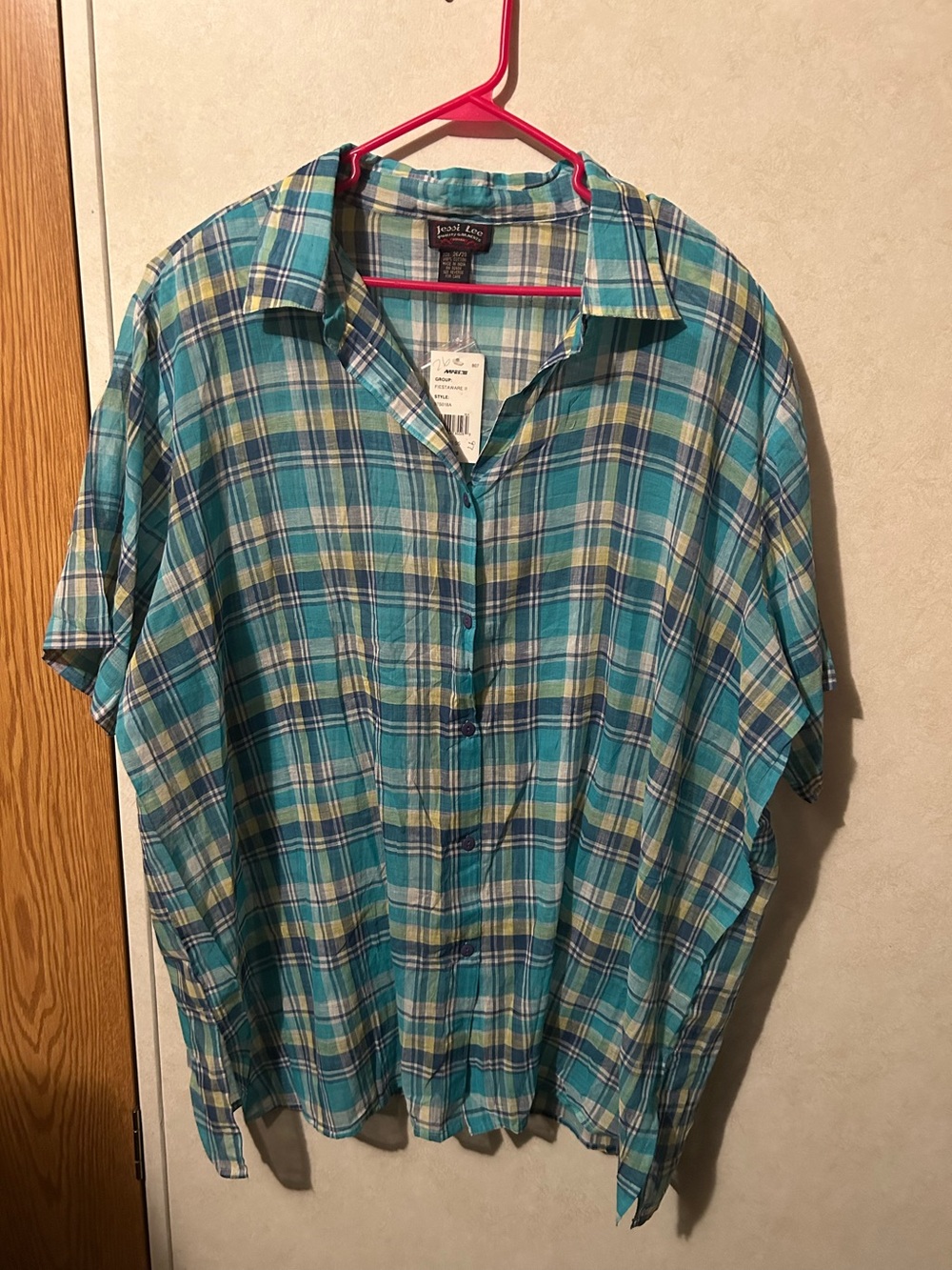 NWT Vintage Jessi Lee Teal Plaid Size 26/28 with padded shoulder
